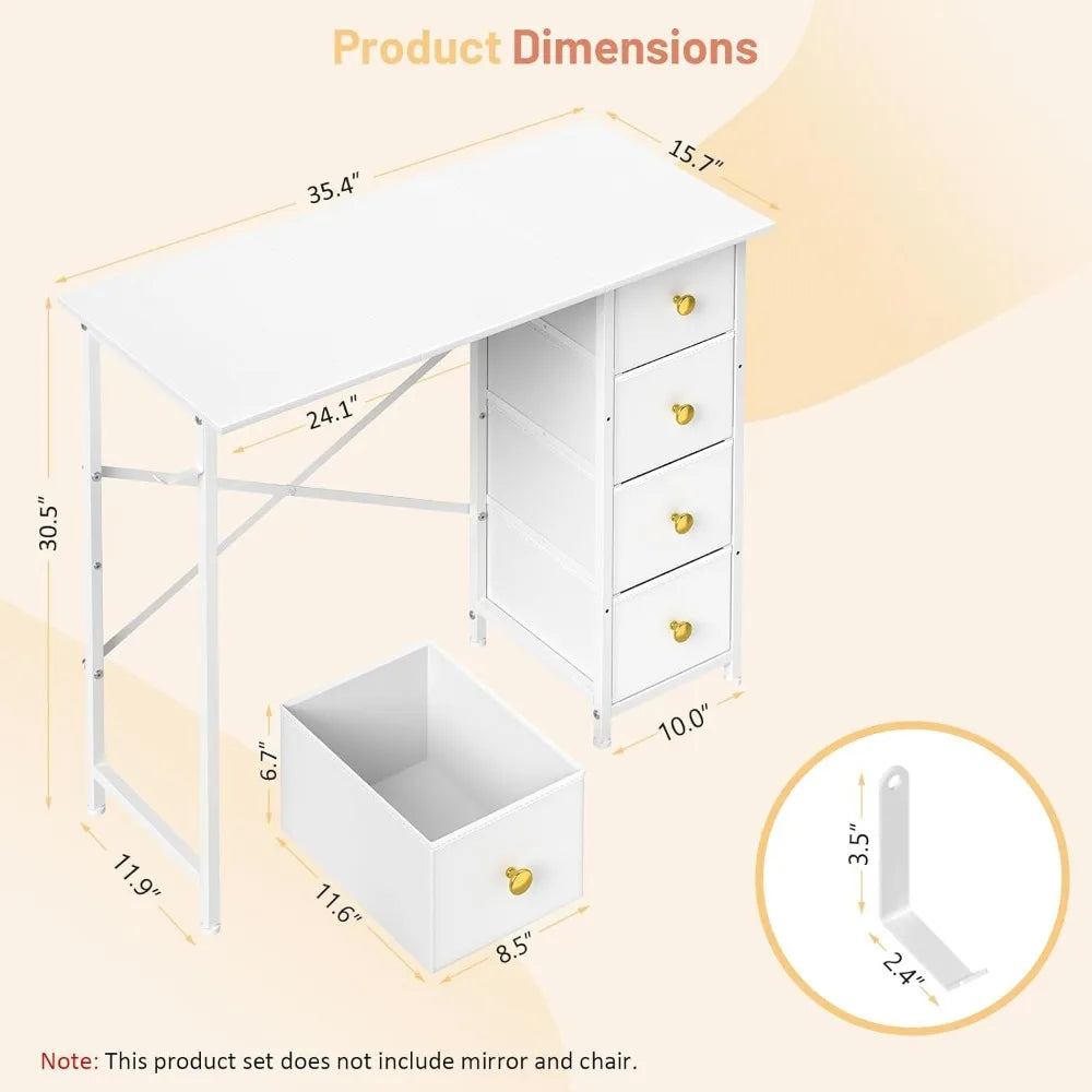 Vanity Desk With 4 Fabric Drawers For Kids Storage