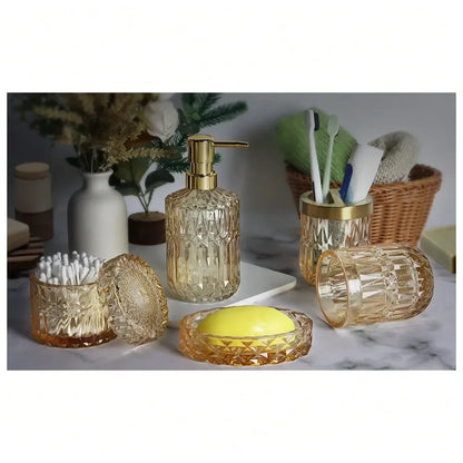 Bathroom Accessories OrganizerBathroom Accessories Set, 5 Pcs Glass Bathroom Accessories With Lotion Soap Dispenser, Soap Dish,