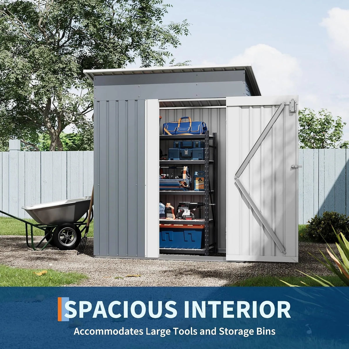 5x3 FT Metal Outdoor Storage Shed Small Garden Tool Shed with Lockable Door Weather Resistant Sloped Roof Ventilation for Backyard Patio Lawn Equipment Garbage Bin Storage