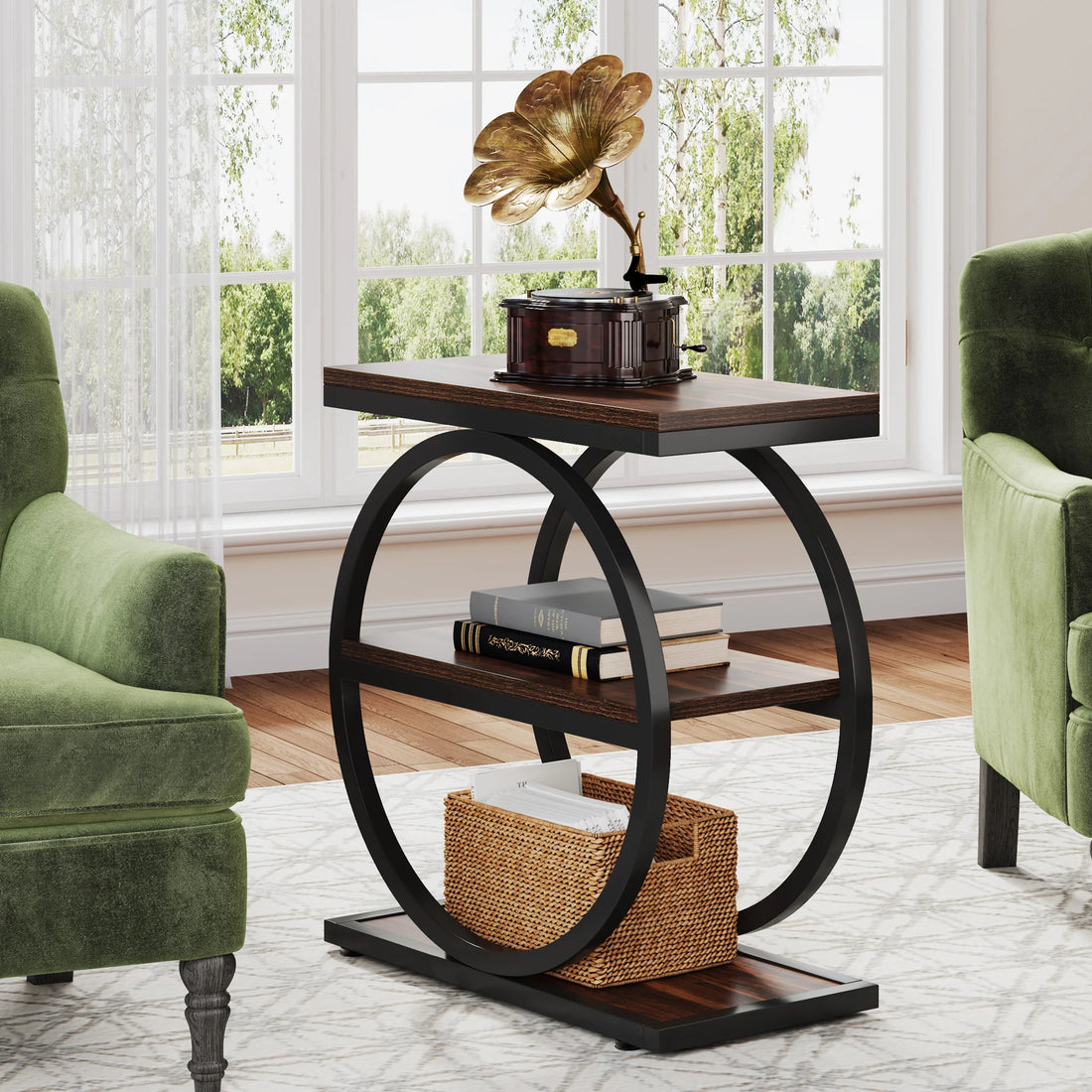 Tribesigns Industrial Narrow End Table With Three Storage Shelves