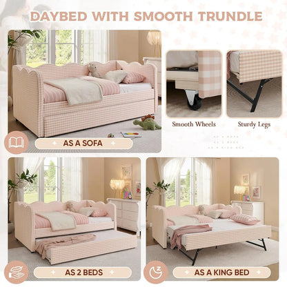 Twin Daybed Pop Up Trundle Linen Upholstered Convertible Sofa Bed Guest Room No Box Spring Customized