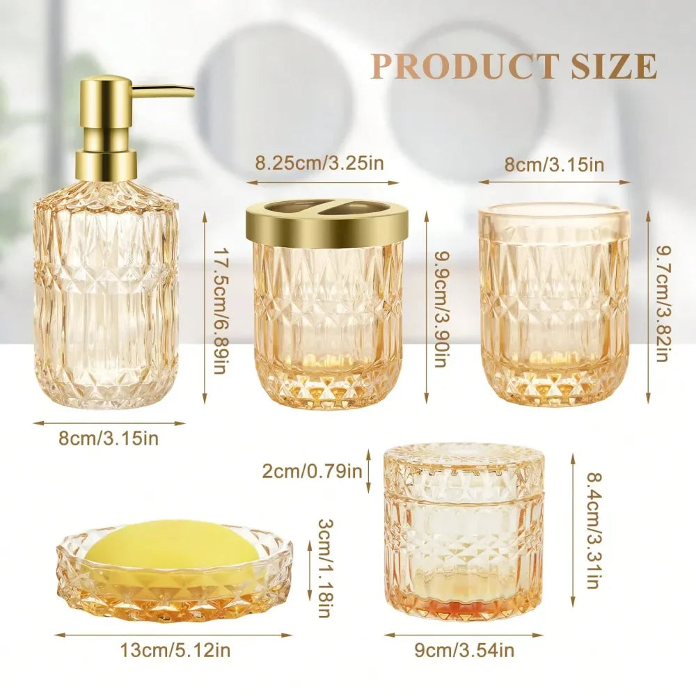 Bathroom Accessories OrganizerBathroom Accessories Set, 5 Pcs Glass Bathroom Accessories With Lotion Soap Dispenser, Soap Dish,