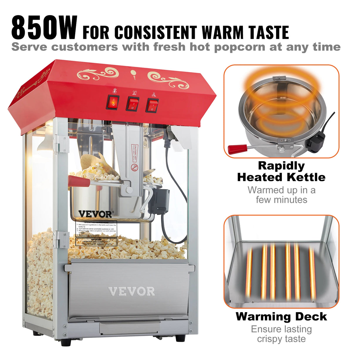 SucceBuy Commercial Electric Popcorn Maker with Stainless Steel Heating Tube