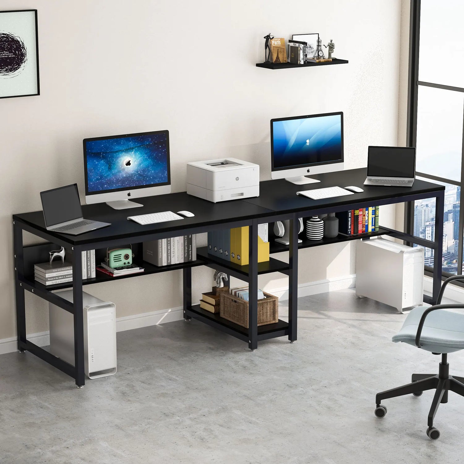 Tribesigns Two Person Desk With Bookshelf For Home Office