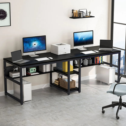 Tribesigns Two Person Desk With Bookshelf For Home Office