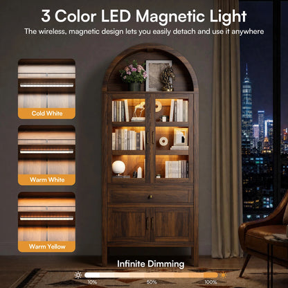 Cottinch Arched Wood Cabinet With Adjustable Shelves and LED Lighting