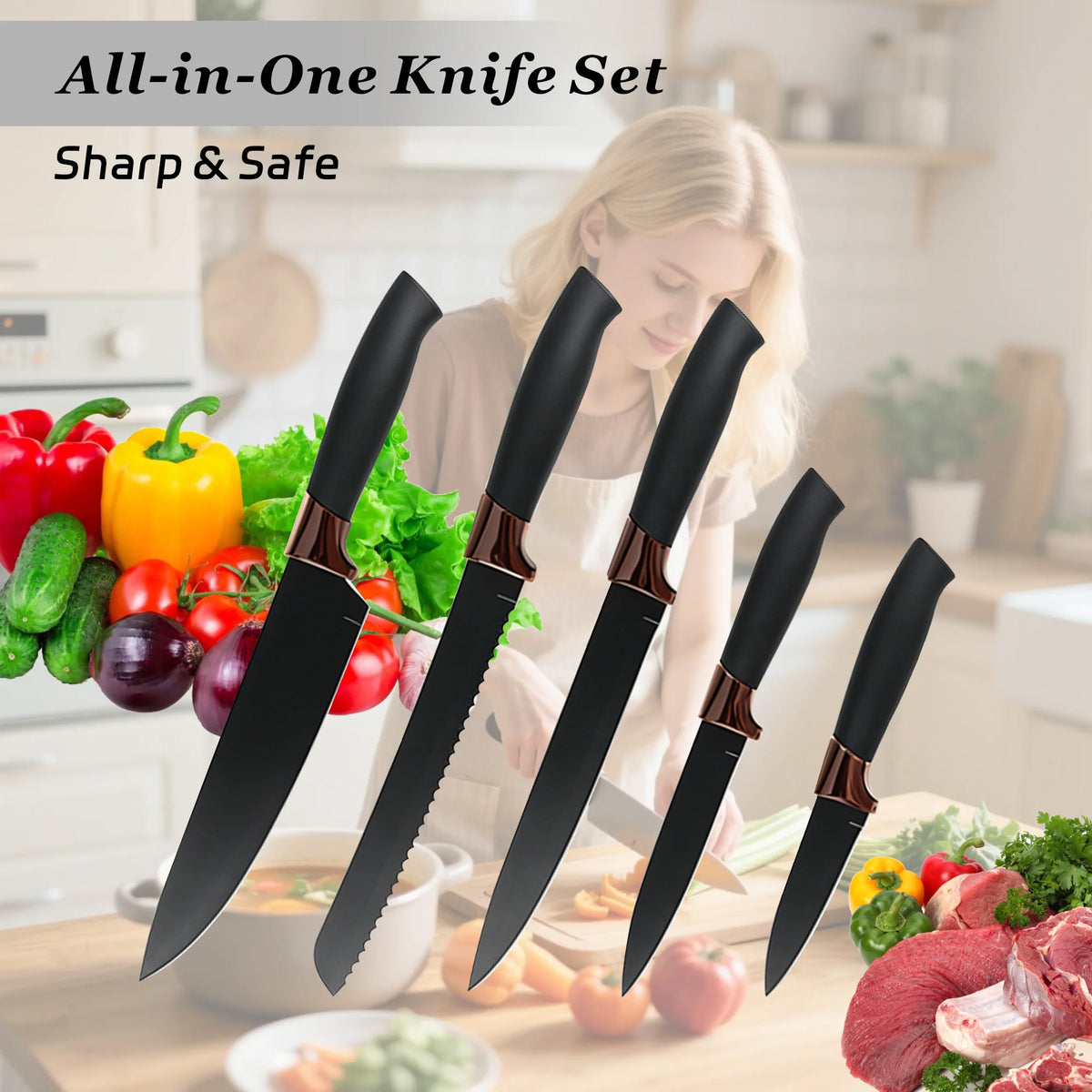 19PCS Silicone Kitchen Utensils Set with Wooden Handle Heat Resistant Nonstick Cooking Tools with Knife Set &amp; Utensil Holder