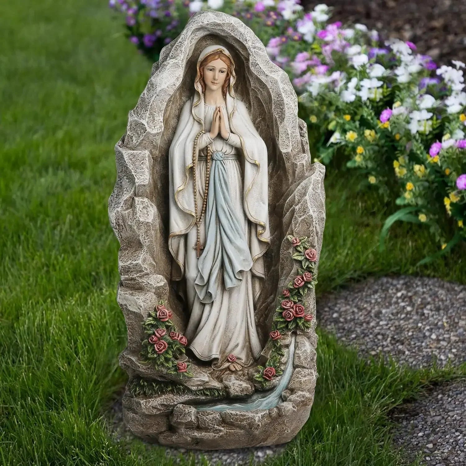 Virgin Mary Statue Catholic Decor Our Lady Of Lourdes Grotto Sculpture Home Yard Patio Lawn Hallway