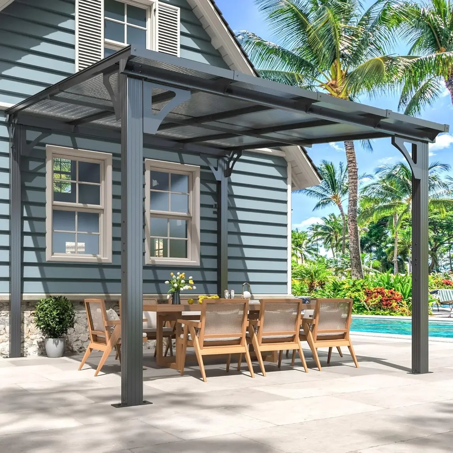 10x8 FT Gazebo Pergola Awnings for Patio with Hardtop Gazebos on Clearance Patio Covers for Shade and Rain