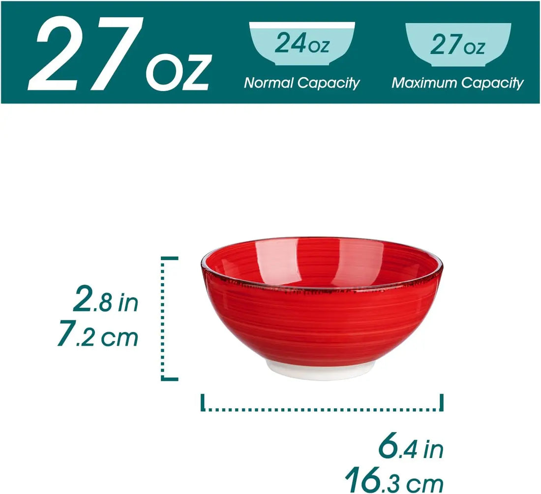 Set of 6 Colorful Ceramic Soup Bowls, 27 Oz Microwave &amp; Dishwasher Safe Kitchen Serving Bowls