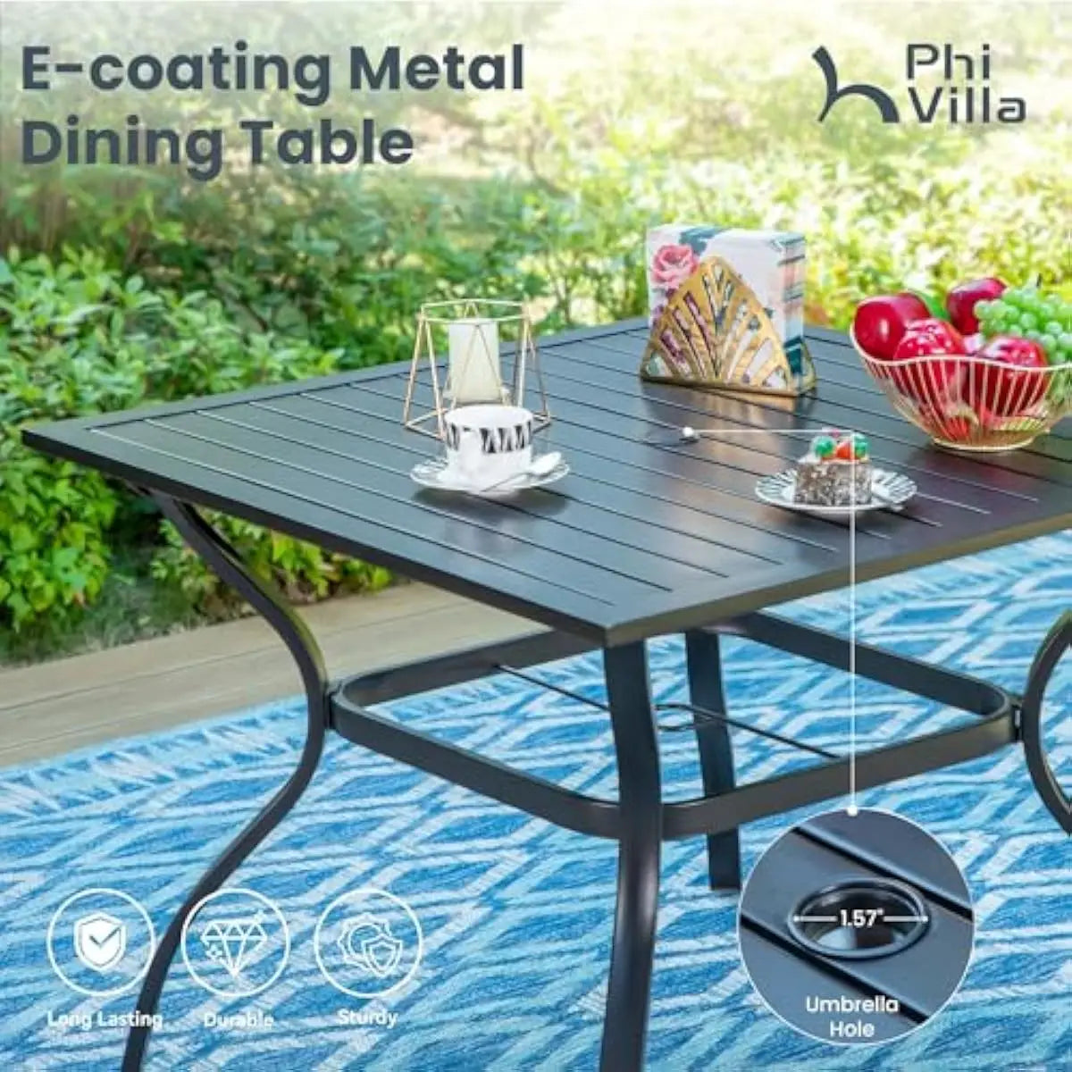 Outdoor Dining Set for Four Featuring Square Table Mesh Chairs and 10ft Wind-Resistant Umbrella with Auto-Tilt Functionality Tex
