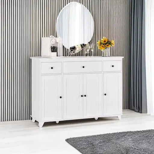 Charge Unit Buffet Cabinet With 3 Drawers And 4 Shelves