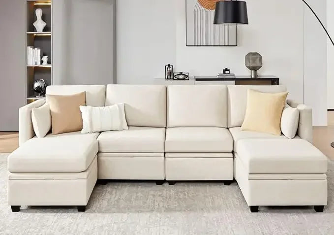 Modular Sectional Sofa with Storage, Convertible Modular Sofa Couch with Ottomans, U Shaped Sectional Couch for Living Room