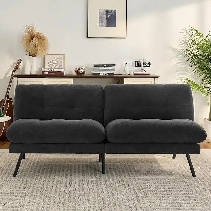 Faux Leather Futon Sofa Bed With Memory Foam Sleeper