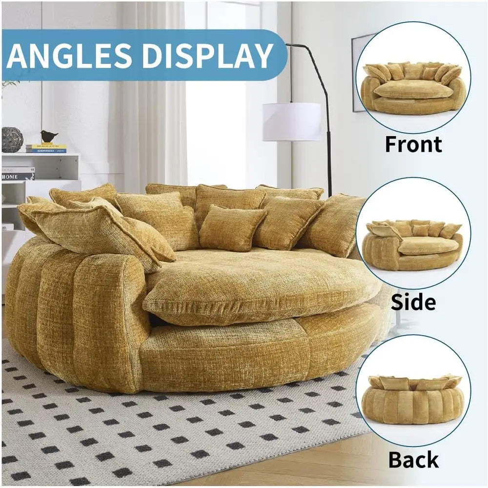 Oversized Round Sofa Bed, Large Chenille Bean Bag Chair, No Assembly Required Cloud Couch, Fluffy Plush Chaise Lounge Chair Ind