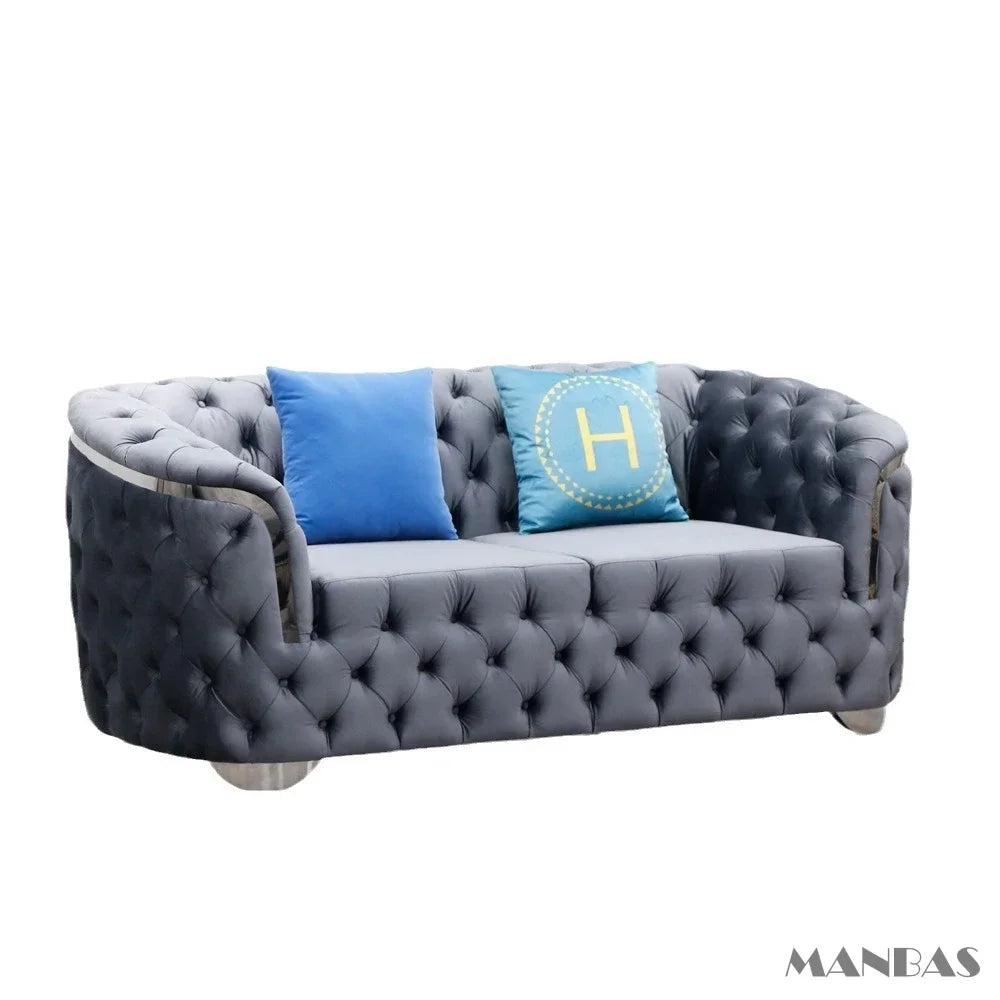 Linlamlim Classic Chesterfield Sectional Sofa with Cloth Buttons and Fabric Modular Couch for Living Room Seating Home Furniture