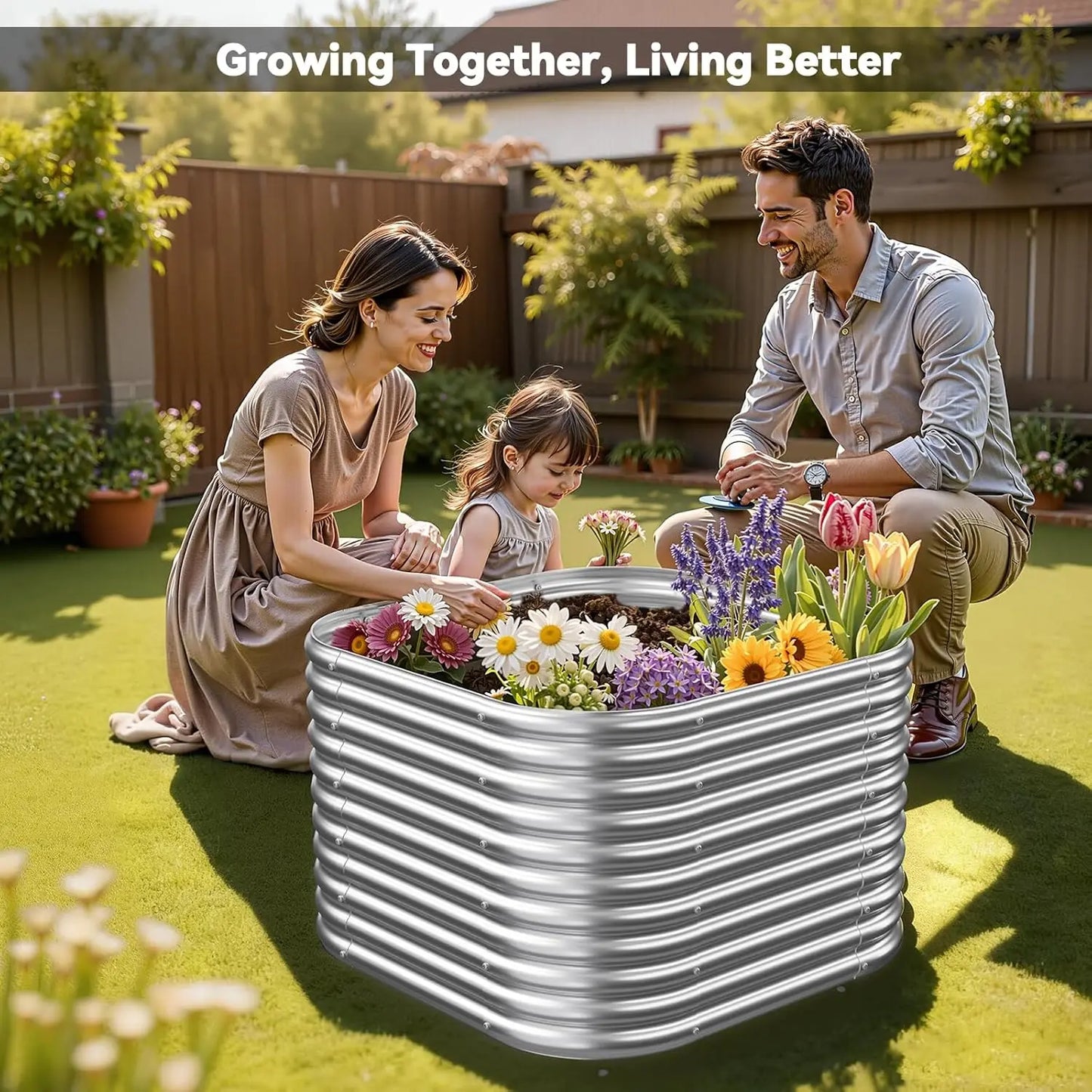 2-Pack Tall 2x2FT Galvanized Steel Raised Garden Beds for Vegetables and Flowers