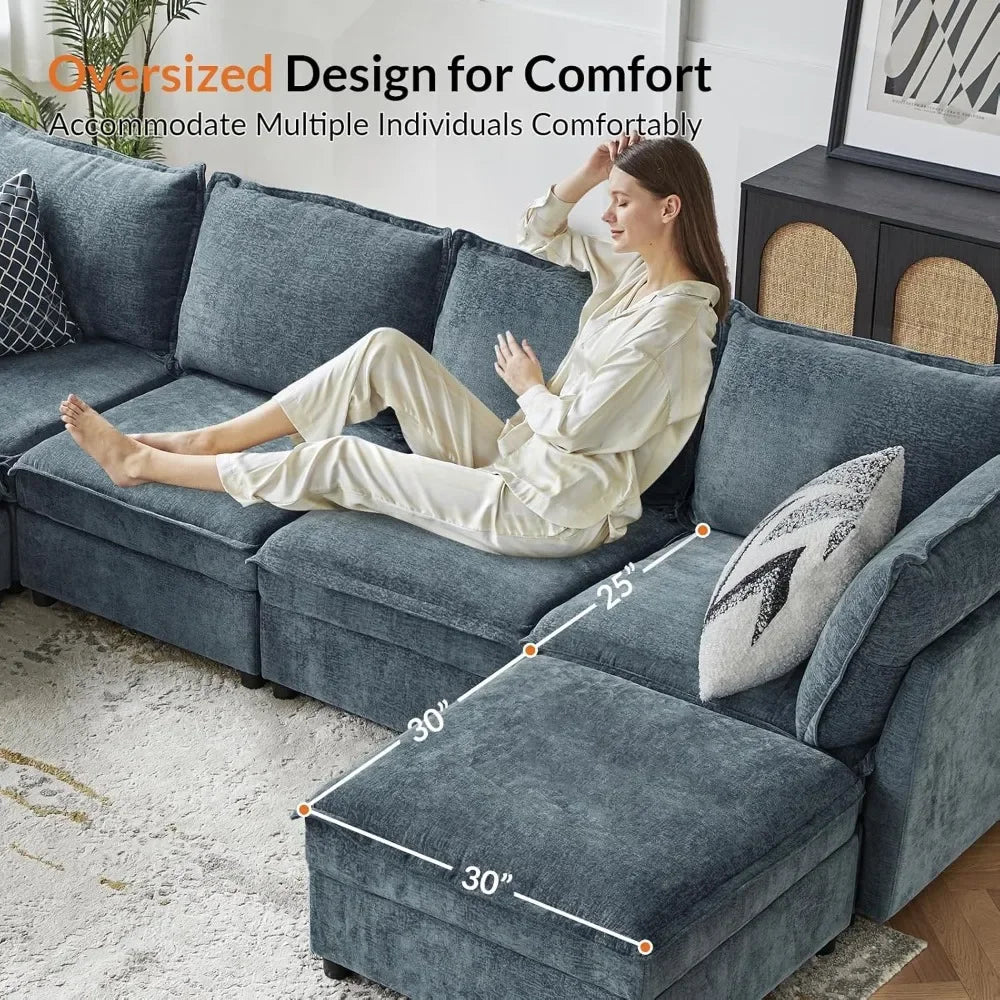 Oversized Modular Sectional Sofa, 8 Seat U Shaped Couch With Storage Ottoman, Extra Deep Seat, Modern Comfy Chenille Sofa,