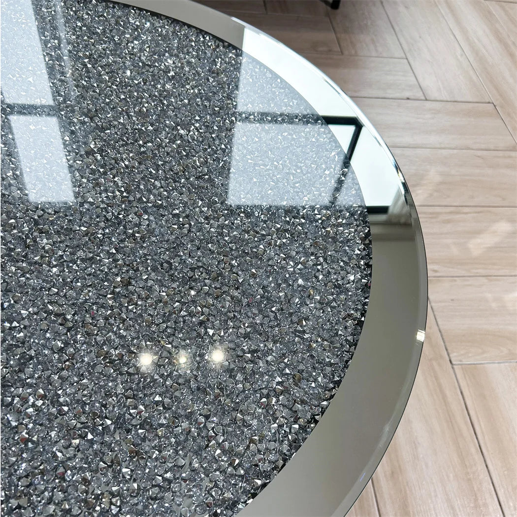 ARTLOGE Mirrored Glass Top Coffee Table With Diamond Accent