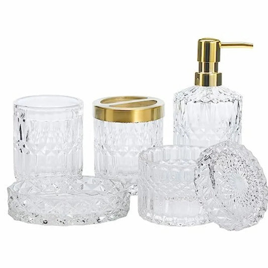 5-Piece Glass Bathroom Accessories Set Lotion Dispenser Toothbrush Holder