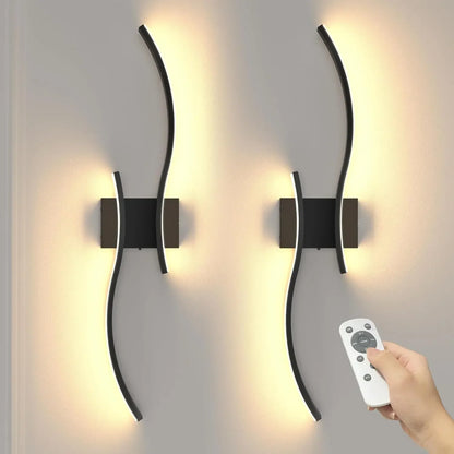 27.6 Inch Battery Operated Wall Sconce Set of 2, Black Modern Rechargeable Wall Lights with Remote, 3CCT Dimmable Wireless Wall