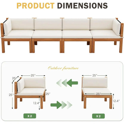 Patio Sectional urniture Set 4 Pieces Outdoor Sectional Soas with Coee Table, Acacia Outdoor urniture or Porch, Balcony, Garden
