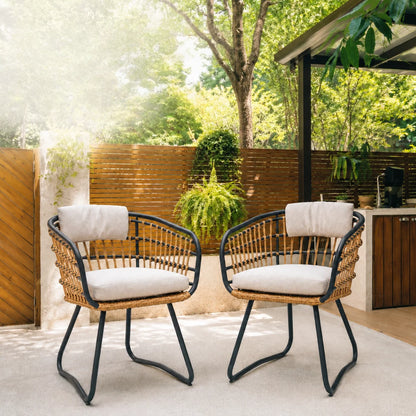 Outdoor Wicker Dining Chairs Set of 2, Patio Dining Chairs with Cushions, Rattan Dining Armchairs for Lawn, Garden, Poolside, Backyard, Porch, Beige    RR
