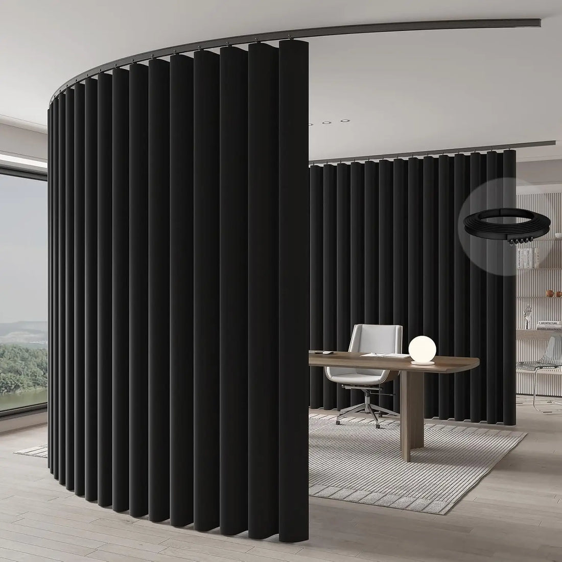 Blackout Room Divider Curtain Set with Ceiling Track, 106" W x 84" L - Easy Install for Privacy