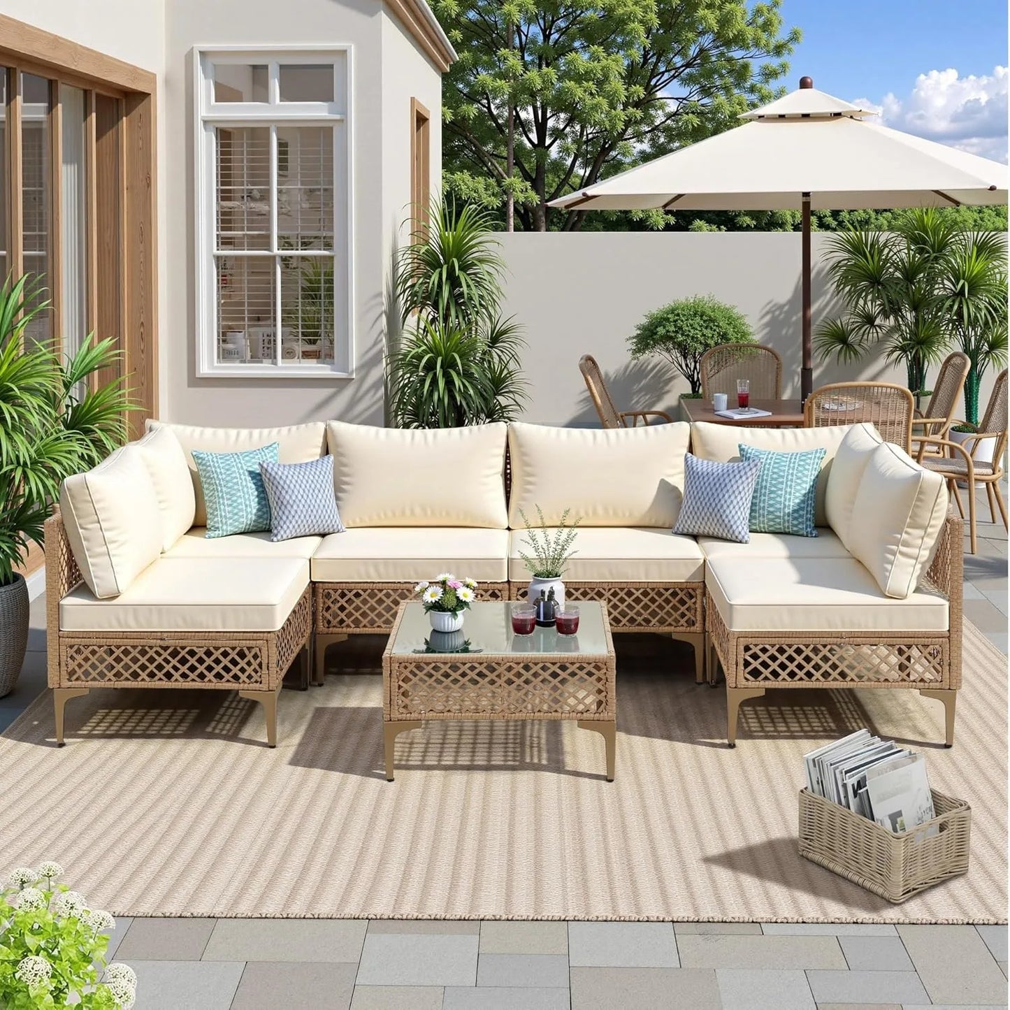 SEOGWISAM Outdoor Wicker Patio Furniture Set Rattan Sectional Sofa
