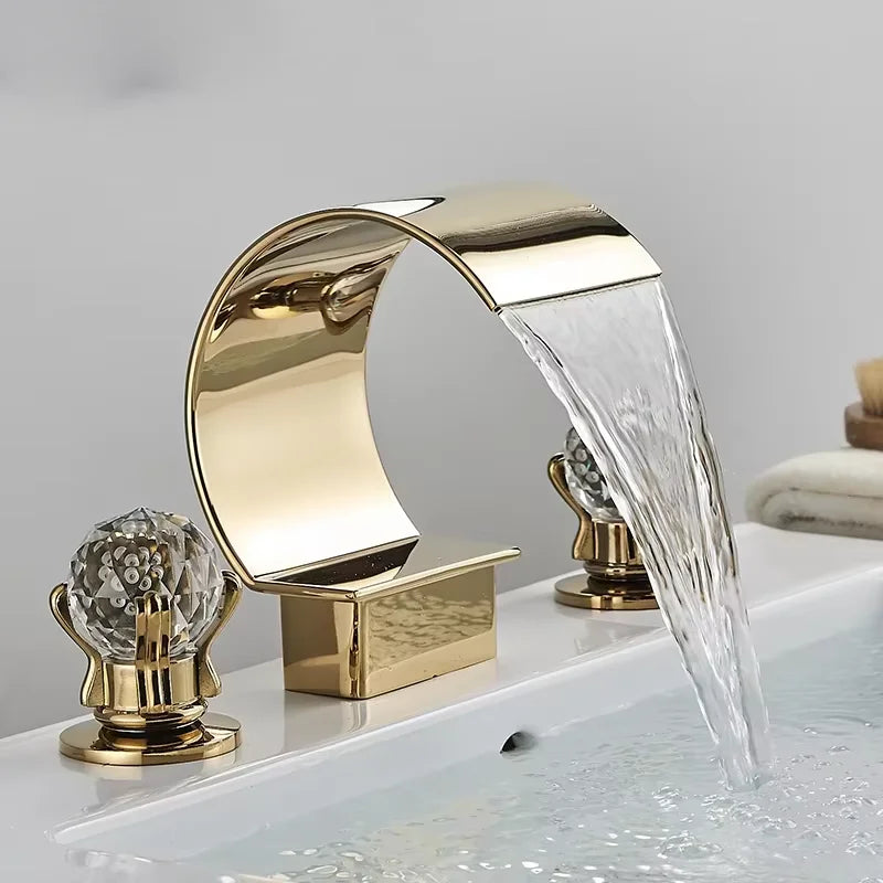 Senlesen Golden Bathroom Basin Faucet Brass Double Handle Hot Cold Sink Mixer Tap Swan Shape Basin Faucet Bathtub Mixers Crane
