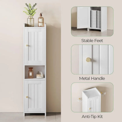 Cabinet With 2 Doors, 7.3 X 9.8 X 40.4 Inches, Small Freestanding Storage Cabinet With Adjustable Shelf, Floor Cabinet