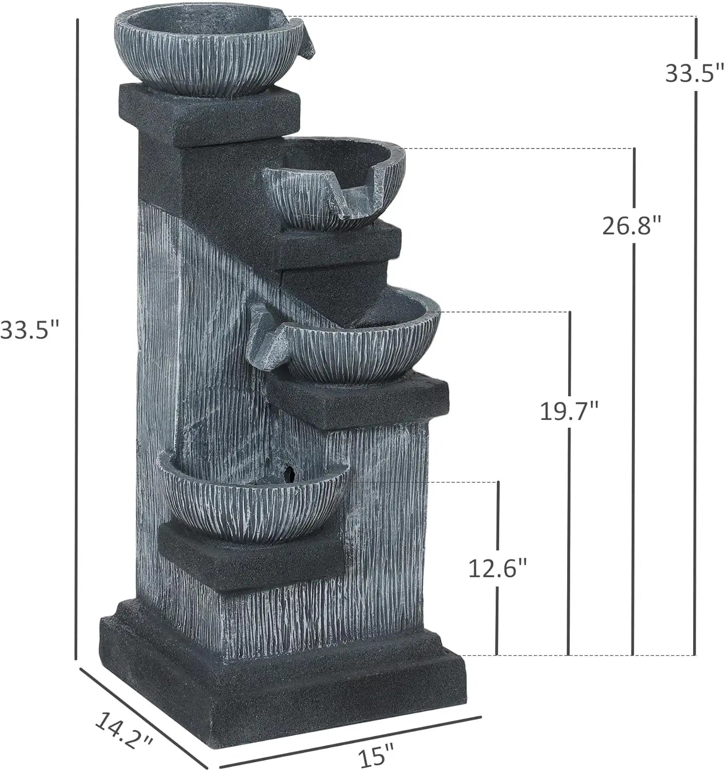 Outsunny Outdoor 4 Tier Resin Waterfall Fountain With LED Lights