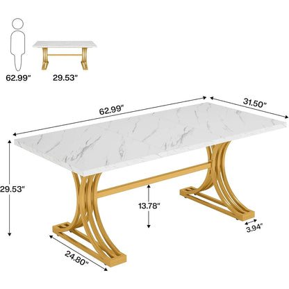 Office Desk, Modern Rectangular Executive Desk with Stylish Gold Legs,Faux Marble Table, Business Furniture for Home Office