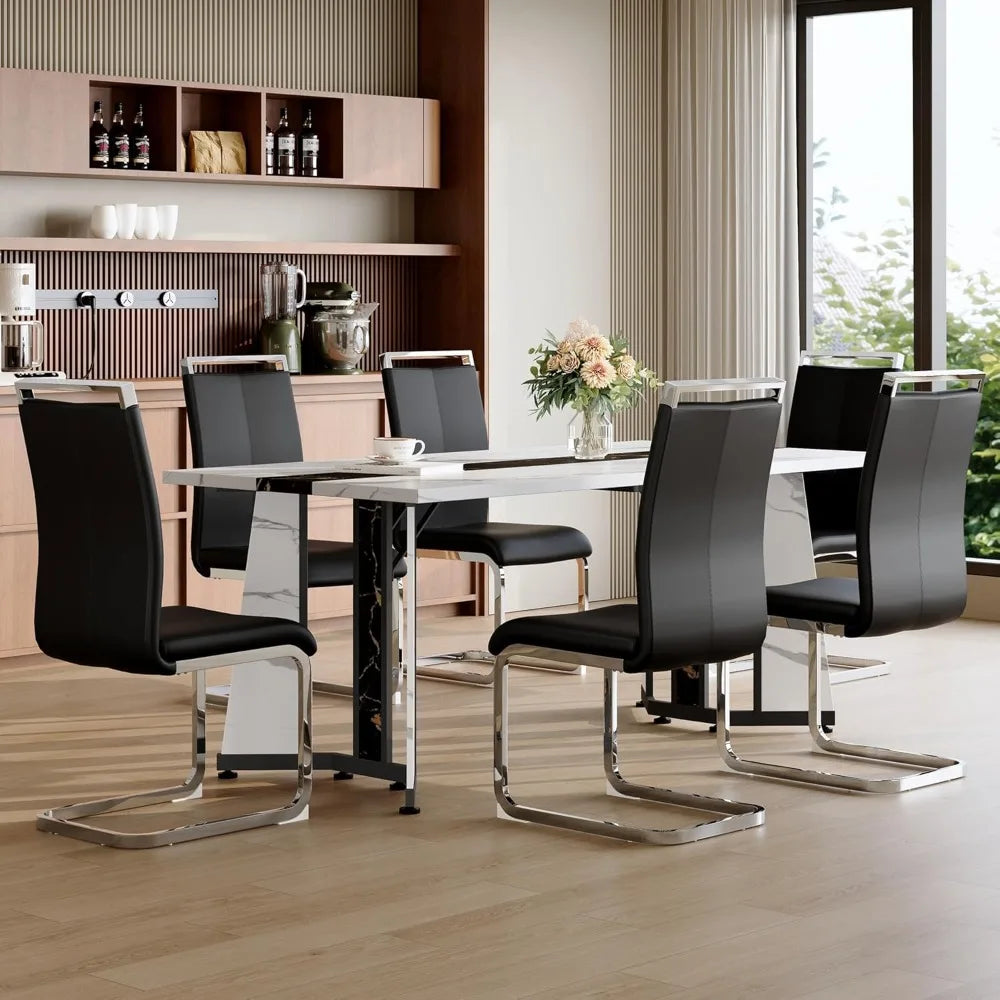 Dining Table Set for 6,White Marble 71&