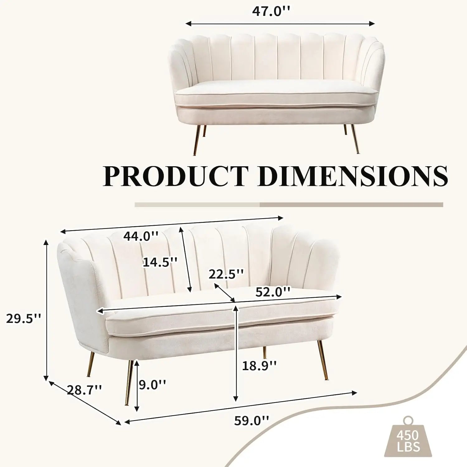 59" Chenille Upholstered Loveseat with Gold Metal Legs Petal Design Modern Mini Sofa for Bedroom Apartment, Customized