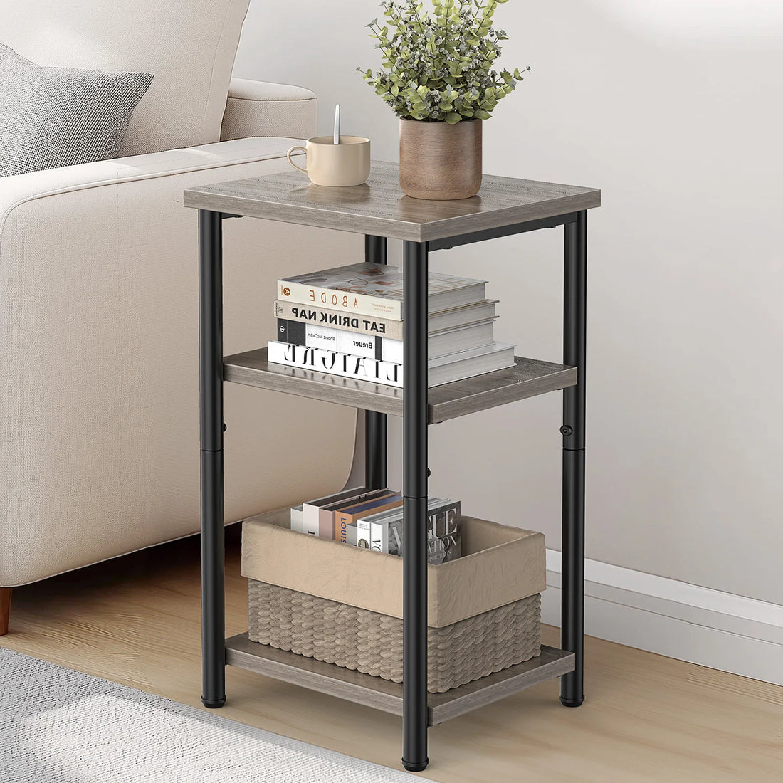 MCQ Three Tier Wood Coffee Table With Storage Shelf