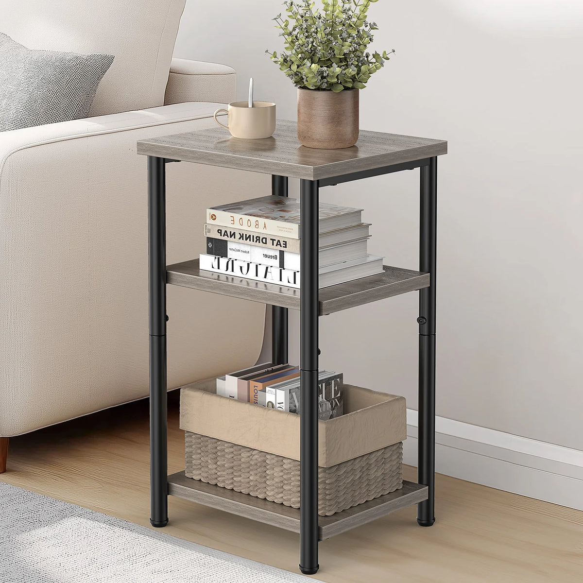 MCQ Three Tier Wood Coffee Table With Storage Shelf