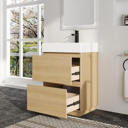 24 Inch Freestanding Bathroom Vanity with Resin Sink, Double Drawer Soft Close Storage Cabinet Basin Top Combo,, Customized