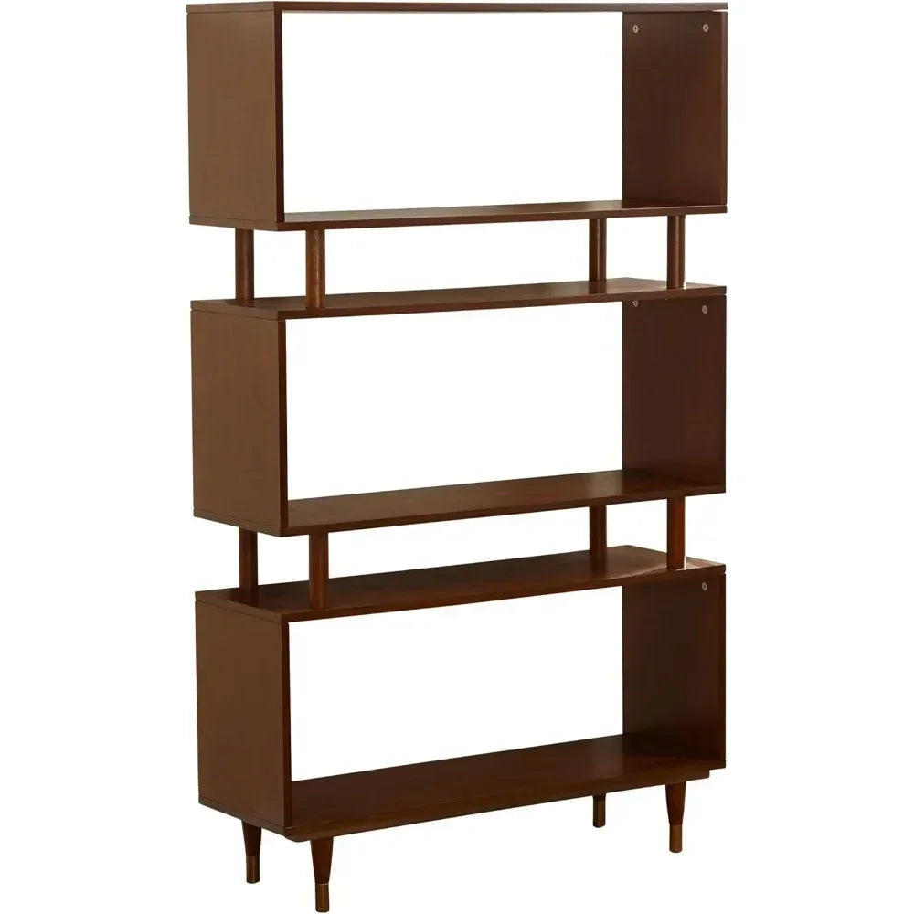 margo 3 tier bookshelf, mid century bookcase for living room, bedroom furniture &amp; home office, solid wood storage shelves with g