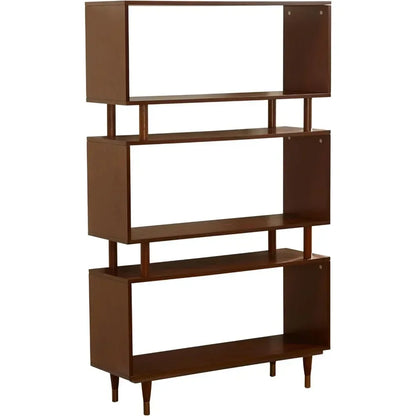 margo 3 tier bookshelf, mid century bookcase for living room, bedroom furniture &amp; home office, solid wood storage shelves with g