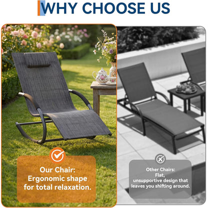 HiMISS Outdoor Rocking Lounge Chair With Detachable Pillow