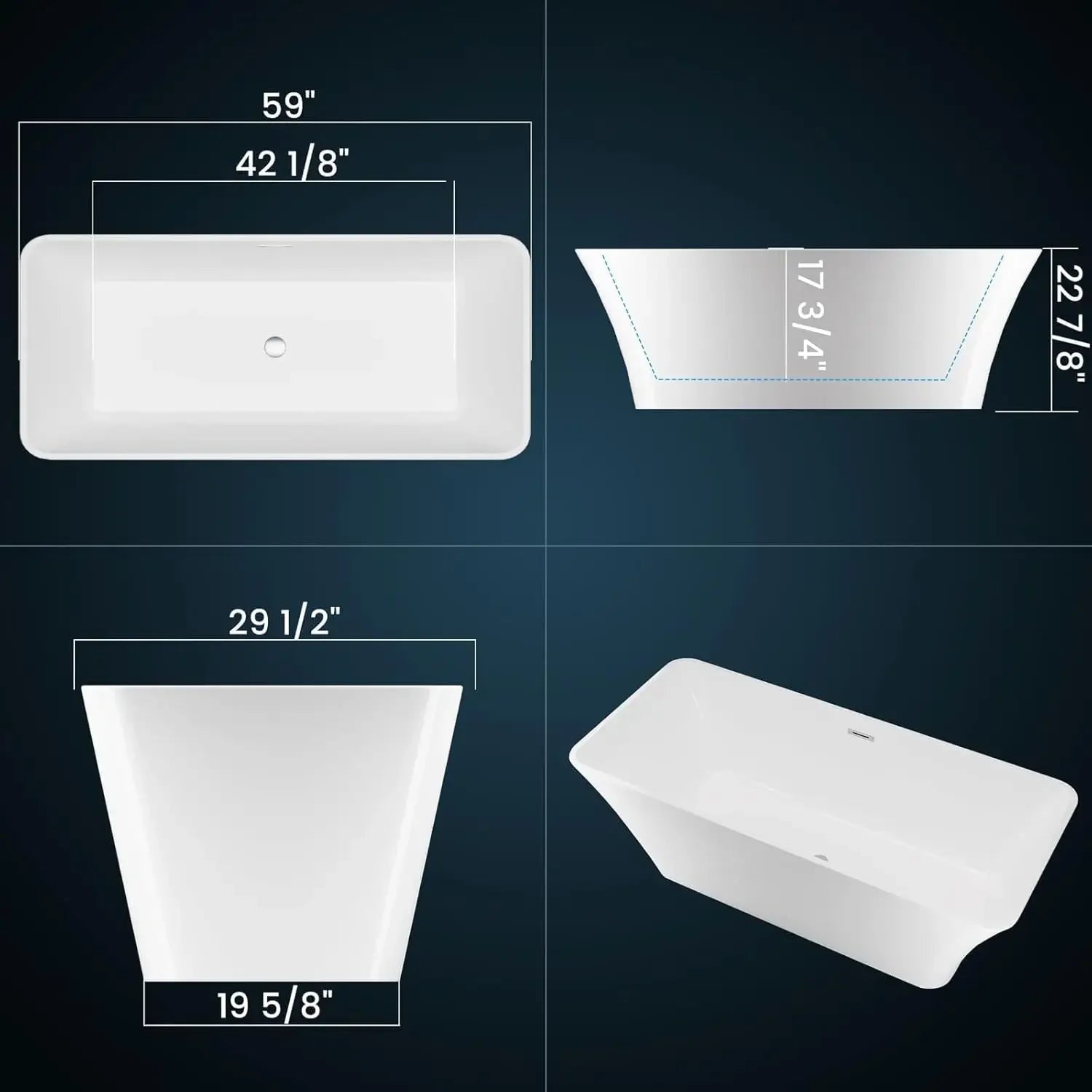 Freestanding Bathtub 59 inch Acrylic Soaking Tub with Chrome Drain, Compact Oval Bath for Bathroom Upgrade and Relaxing Home Spa