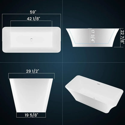 Freestanding Bathtub 59 inch Acrylic Soaking Tub with Chrome Drain, Compact Oval Bath for Bathroom Upgrade and Relaxing Home Spa