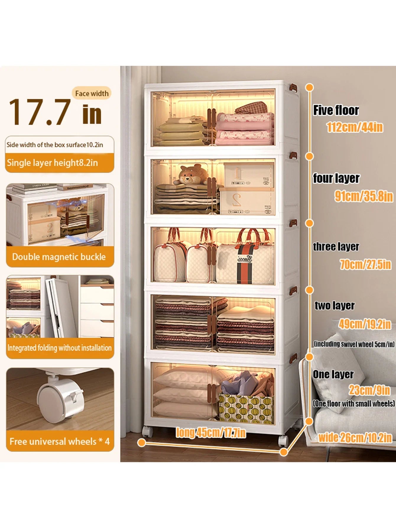 Folding Five Tier Magnetic Door Storage Cabinet for Home Organization