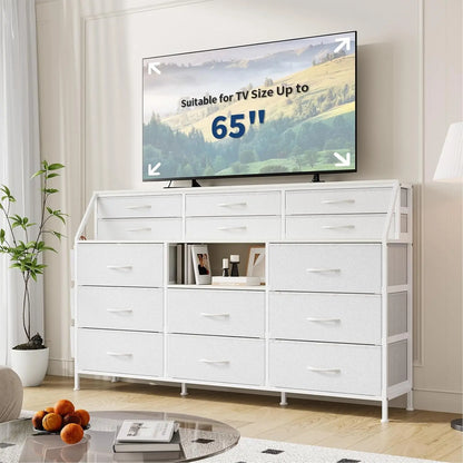 14 Drawer Dresser for Bedroom, Fabric Chest of Drawers with Wooden Top, Large Storage Cabinet with Metal Frame for Closet