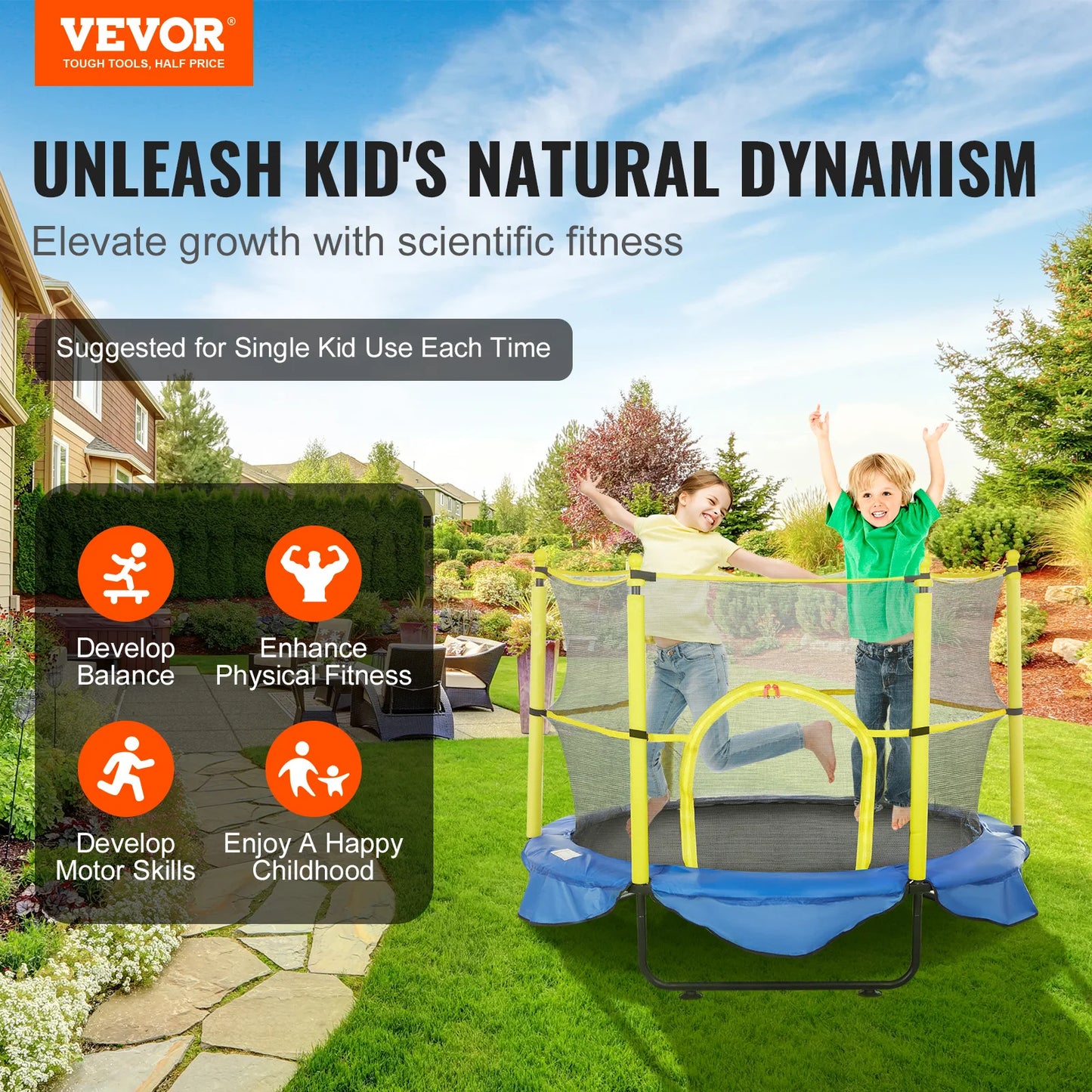 VEVOR Trampoline With Safety Enclosure Net And Basketball Hoop