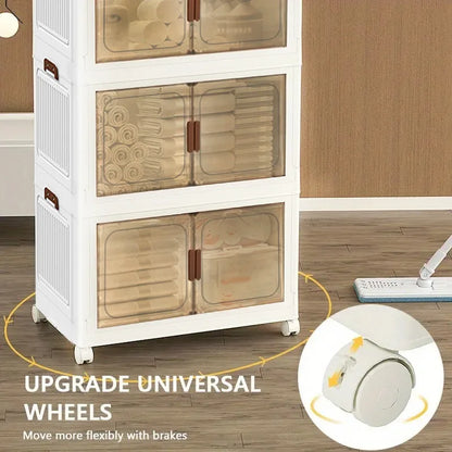 60cm 2/3/4/5 Layers Foldable Storage Cabinet with Wheels for Home Kitchen Bedroom Living Room Clothes Toy Shoes Storage Box