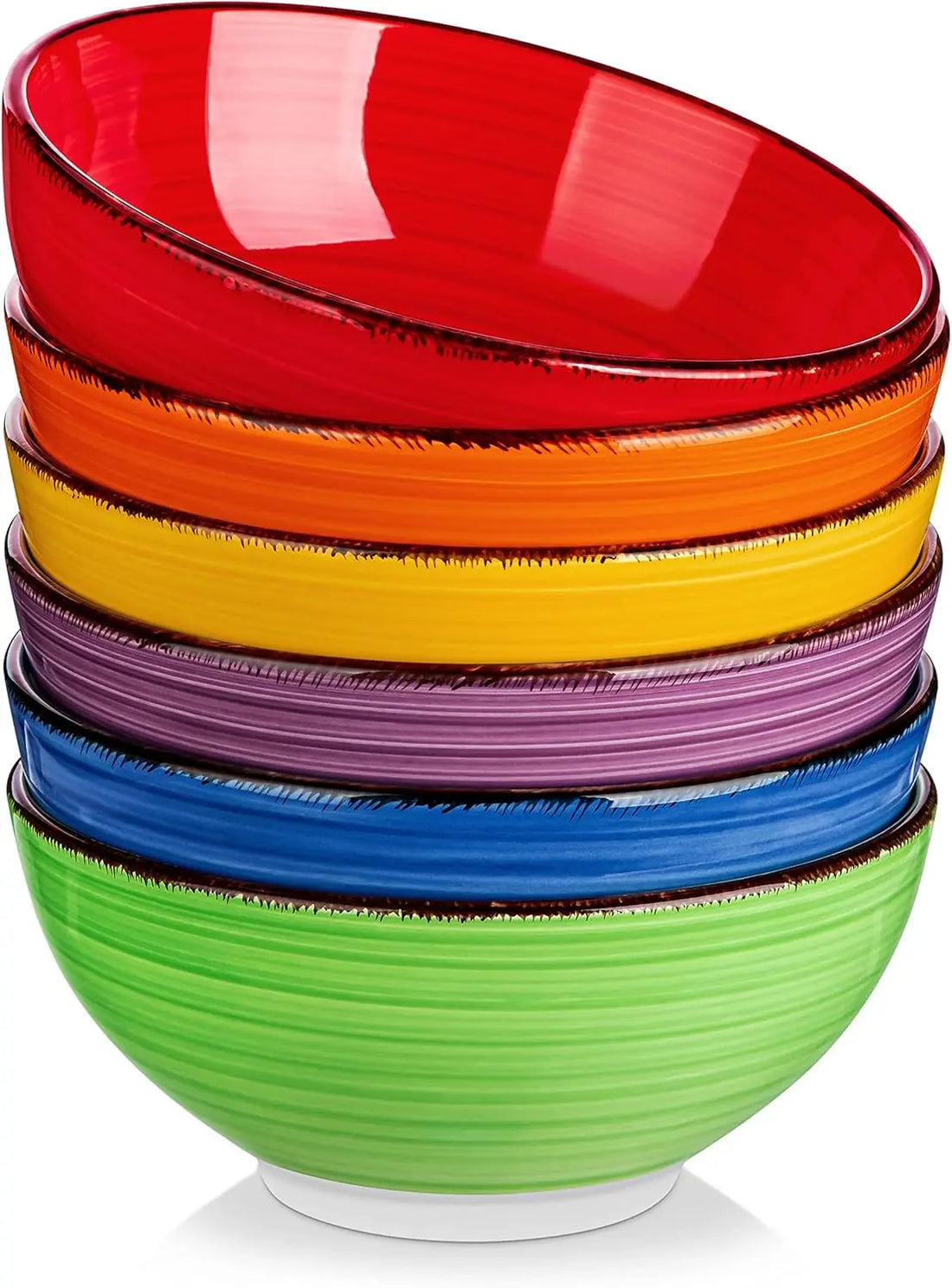 Set of 6 Colorful Ceramic Soup Bowls, 27 Oz Microwave &amp; Dishwasher Safe Kitchen Serving Bowls