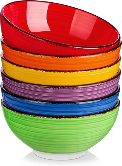 Set of 6 Colorful Ceramic Soup Bowls, 27 Oz Microwave &amp; Dishwasher Safe Kitchen Serving Bowls