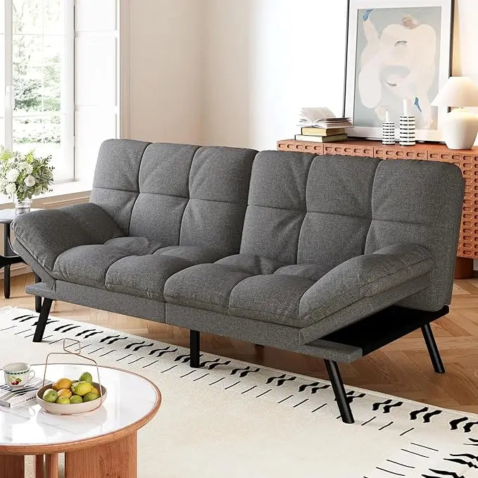 Faux Leather Futon Sofa Bed With Memory Foam Sleeper
